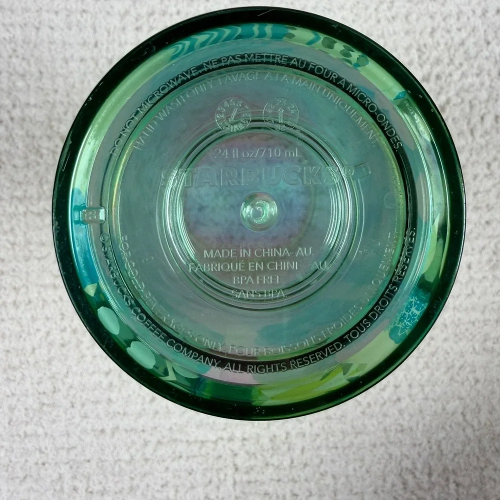 Starbucks Iridescent Blue Green Botanical Tumbler 24 oz Reusable Green Straw Lid